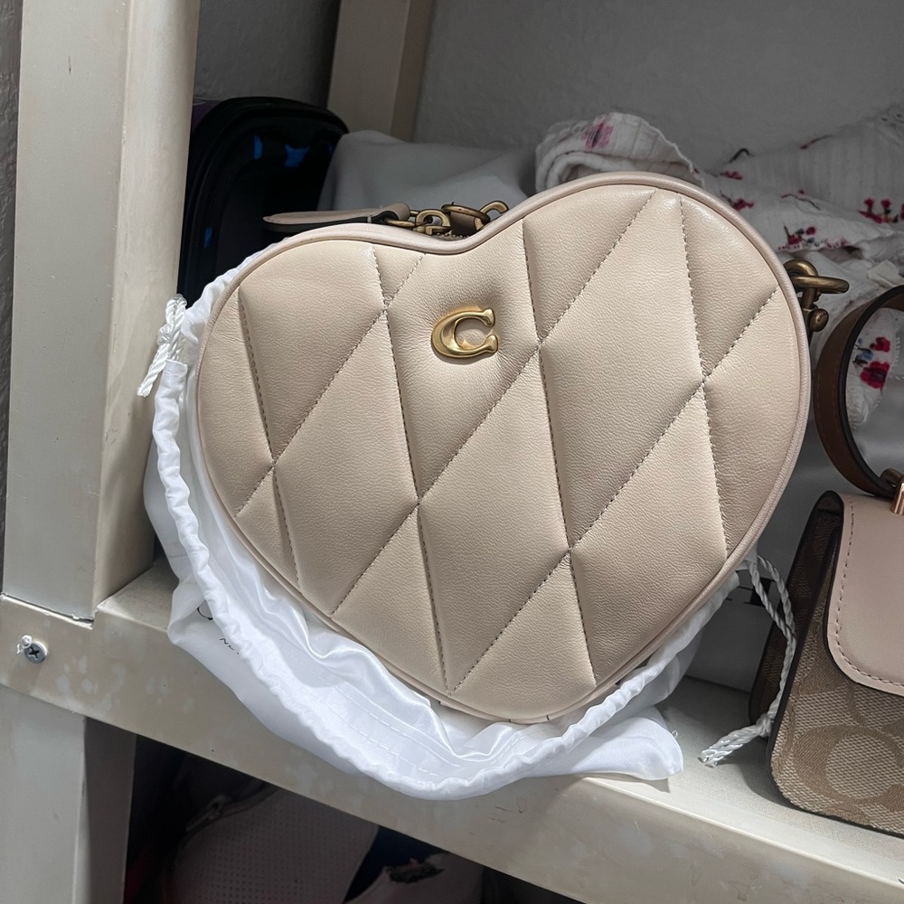 Coach Crossbody Heart-Shaped Quilted Cream Bag